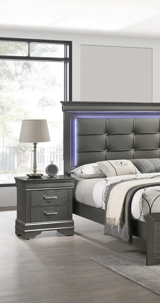 Modern Grey Transitional Wooden Nightstand Bedside Table 2 Drawers Beige kanepe
