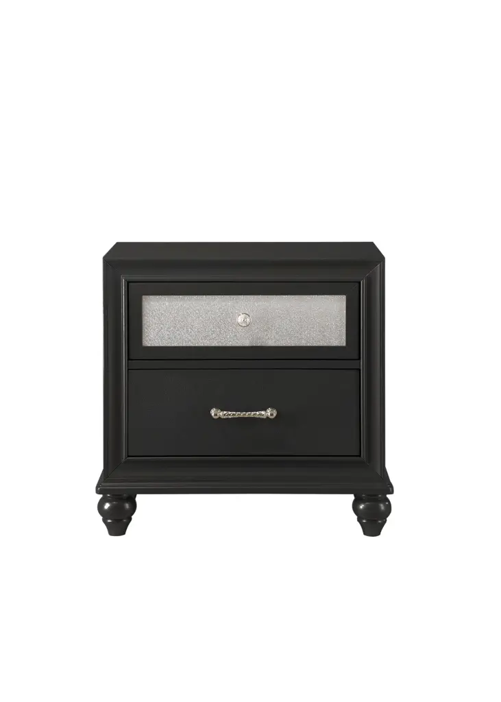Premium Glam 2 Drawer Nightstand End Table Black Finish Shimmering kanepe