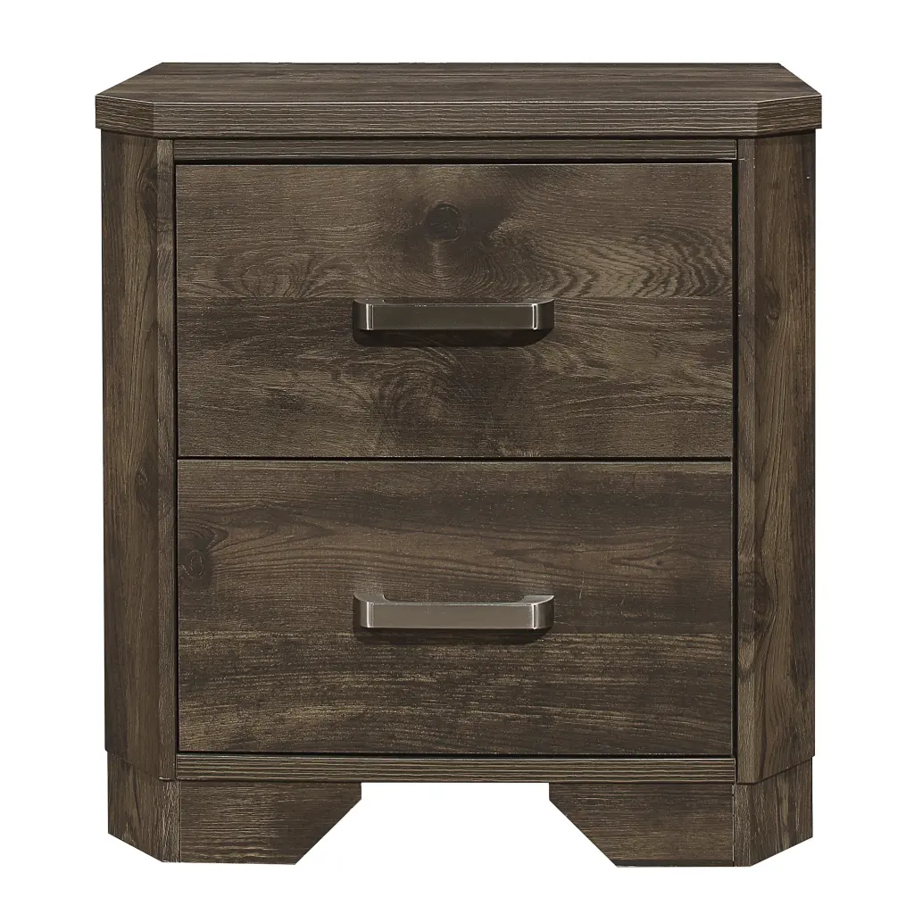 Rustic Brown Finish Nightstand Storage Drawers Clipped Corners kanepe