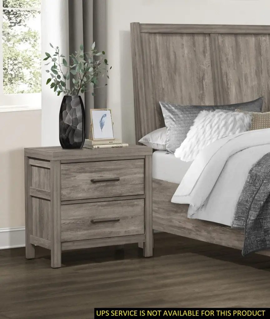 Rustic Style Bedroom Nightstand 2 Drawers Weathered Gray Finish kanepe