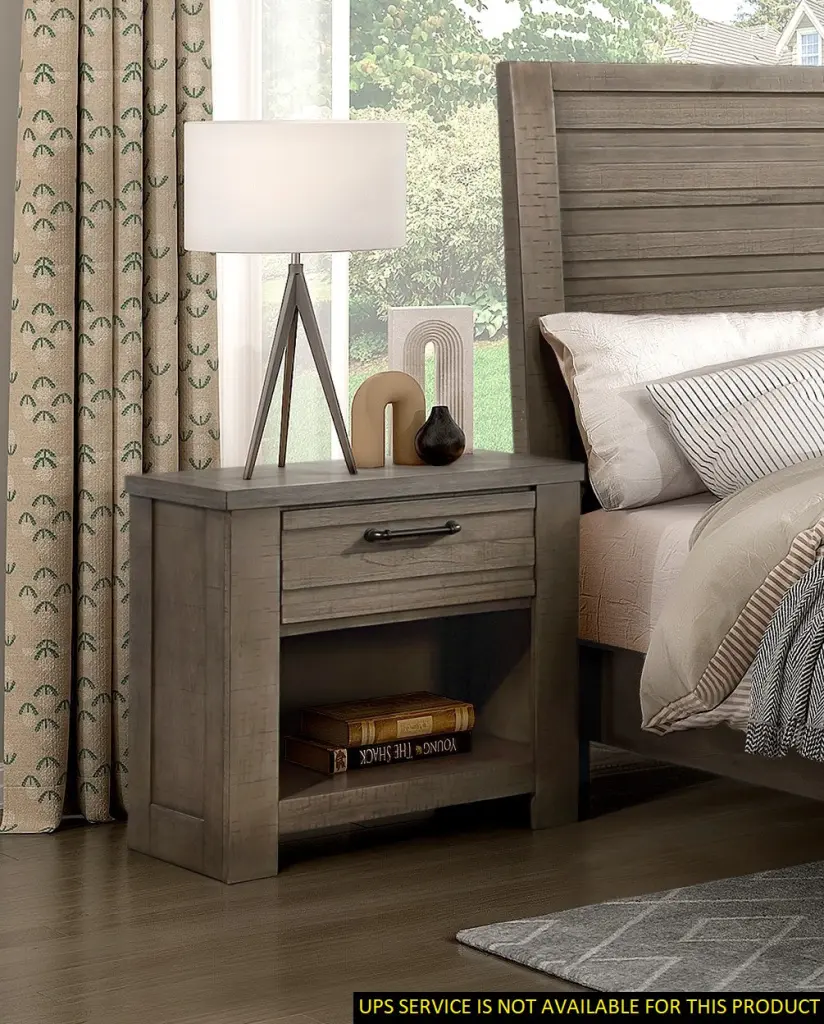 Rustic Style Gray Nightstand Drawer And Storage Cubby Metal Hardware kanepe
