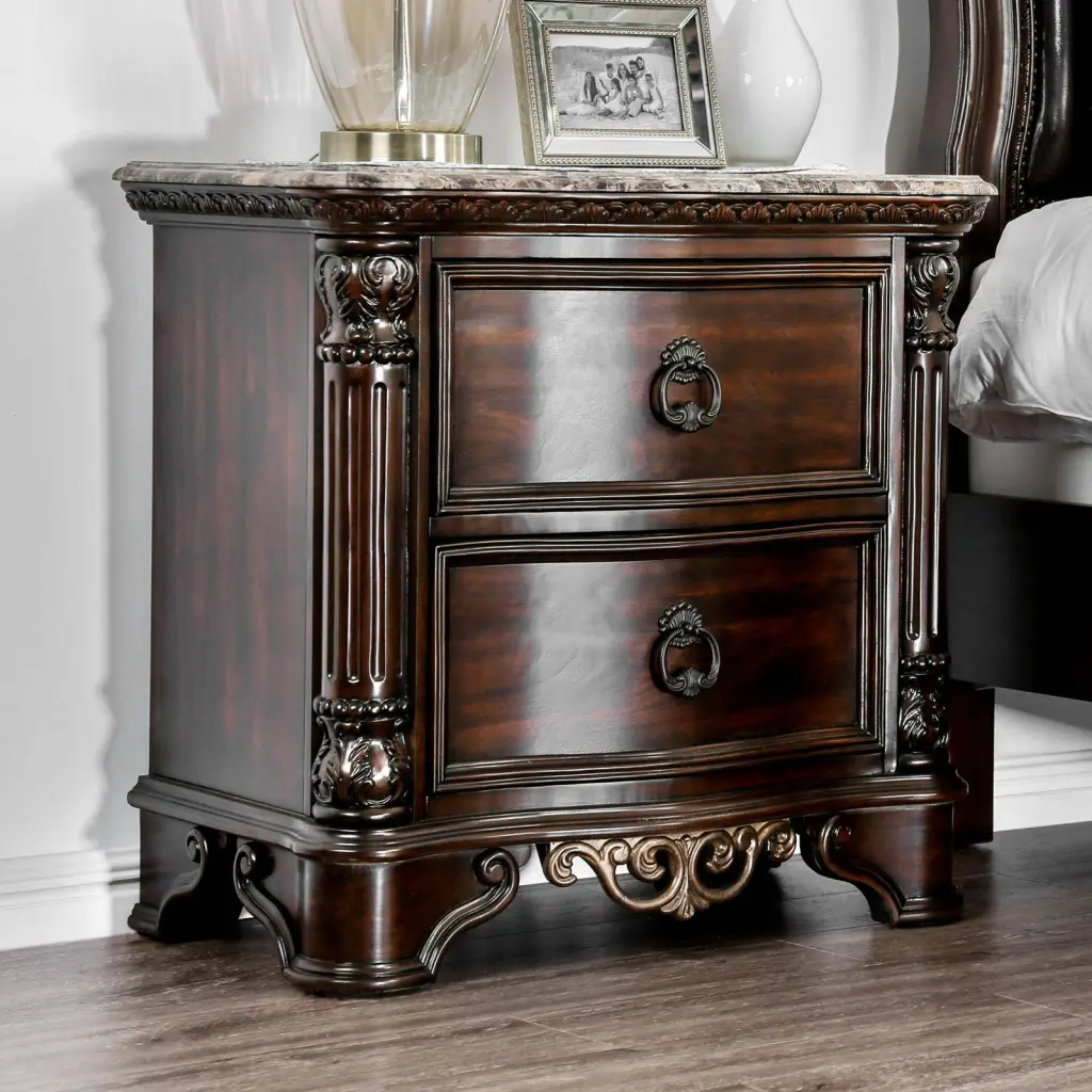 Traditional Brown Cherry Nightstand 2 Drawers Solid Wood Ball Feet kanepe