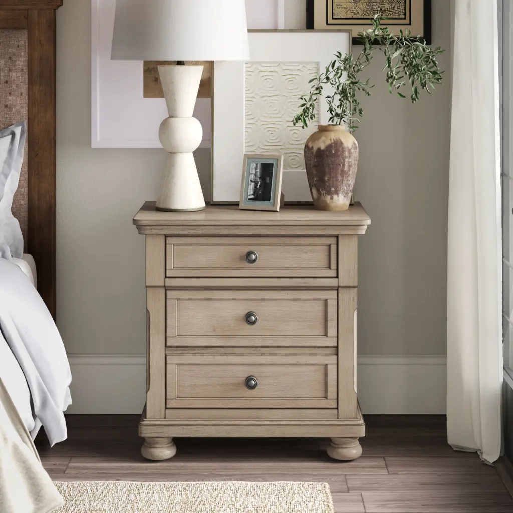 Transitional Bedroom Nightstand Hidden Drawer Wire Brushed Gray Finish kanepe