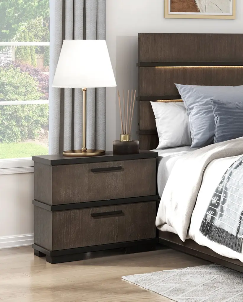 Two Tone Brown Black Finish 2 Drawers Nightstand Modern Industrial Style kanepe