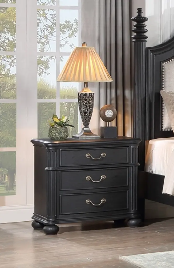 Vintage Antique 3 Drawer Nightstand Black Traditional Bedside Table kanepe