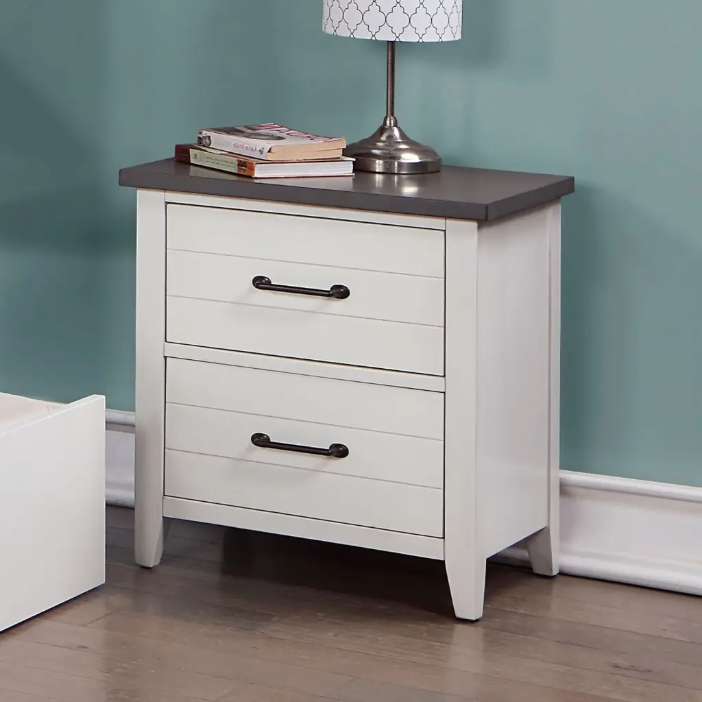 White Solid Wood Nightstand Black Applique Bedroom kanepe