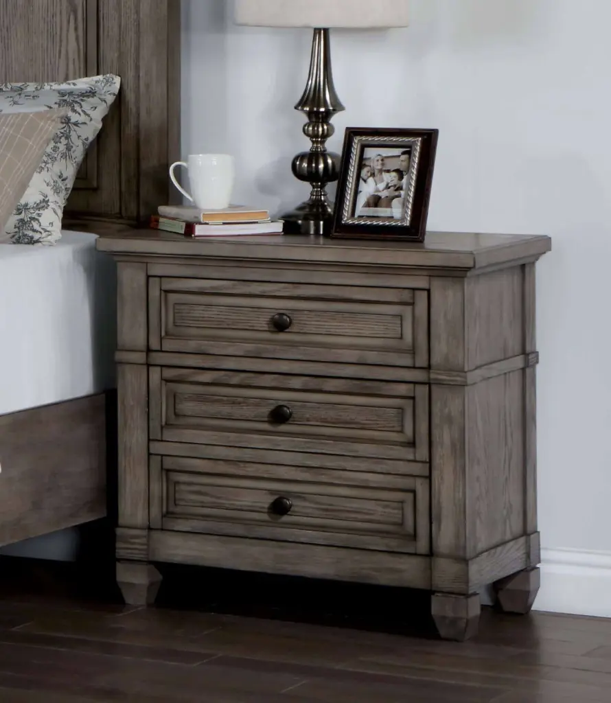 Wire Brushed Finish 1Pc Nightstand Warm Gray Hue Solid Timber 3 Drawer kanepe