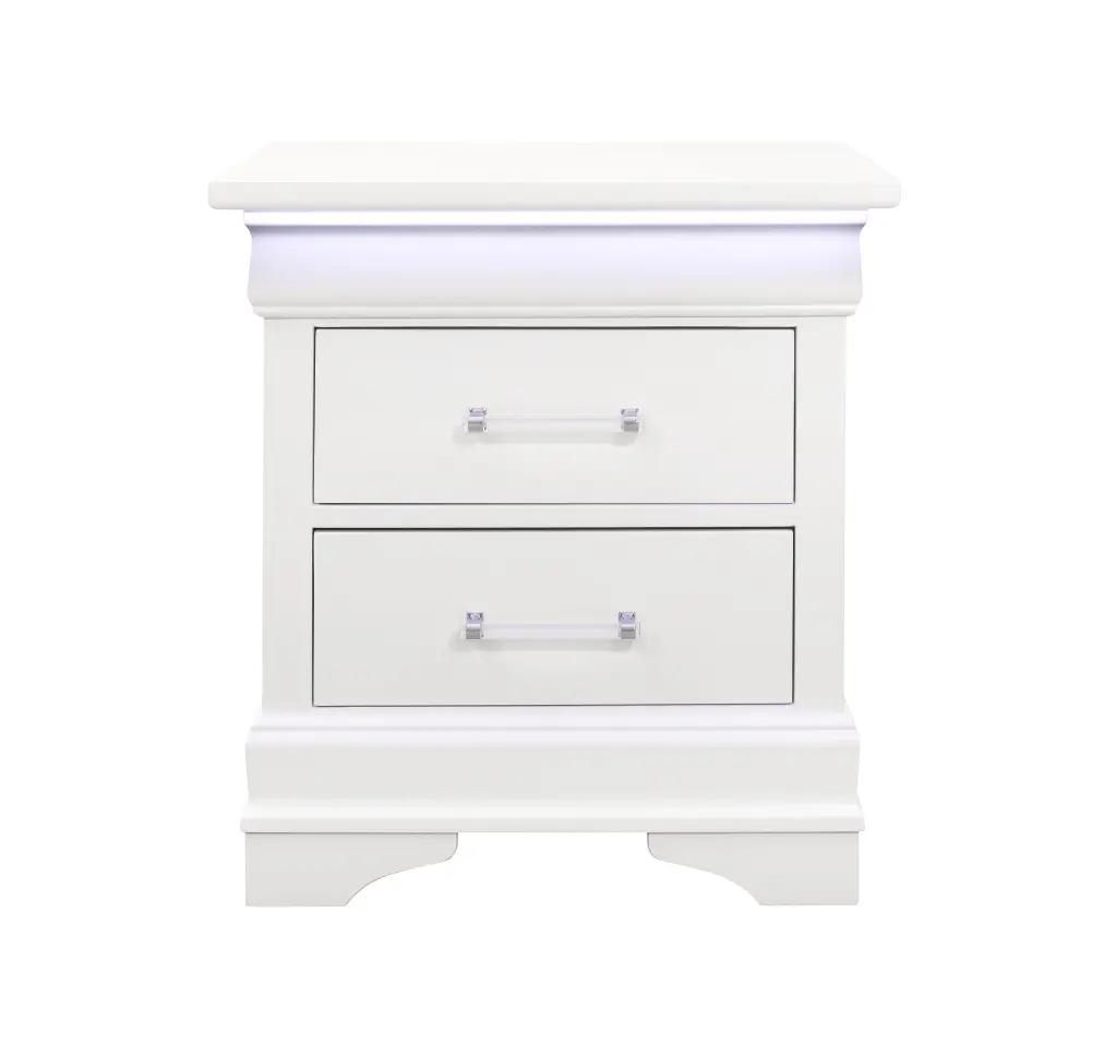 Charlston White Nightstand LED Light Solid Wood MDF Bedroom Furniture luxe modern furniture