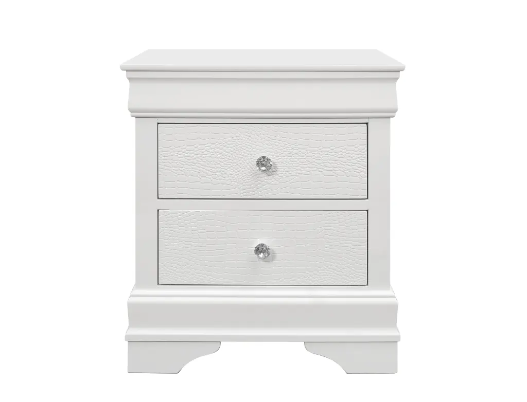 Shaker Crocodile Metallic White Nightstand Solid Timber MDF luxe modern furniture