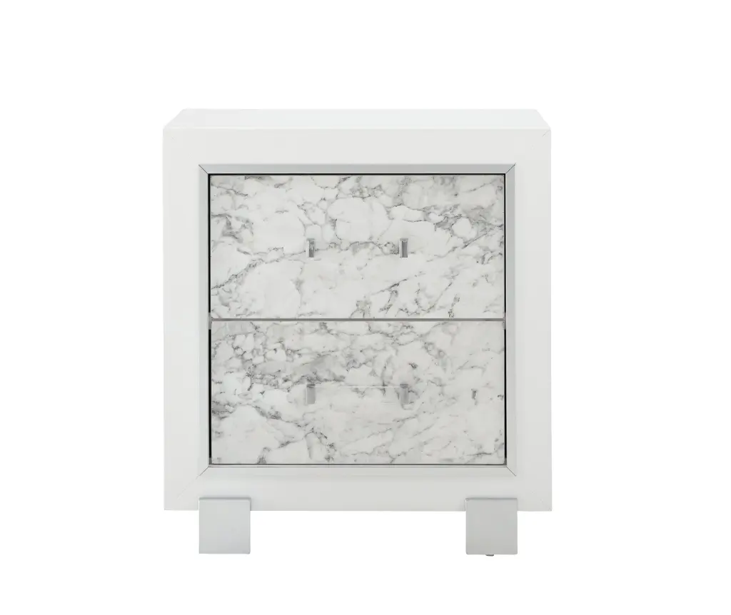 Skye Stone White Nightstand Solid Timber Mdf Bedside Table luxe modern furniture