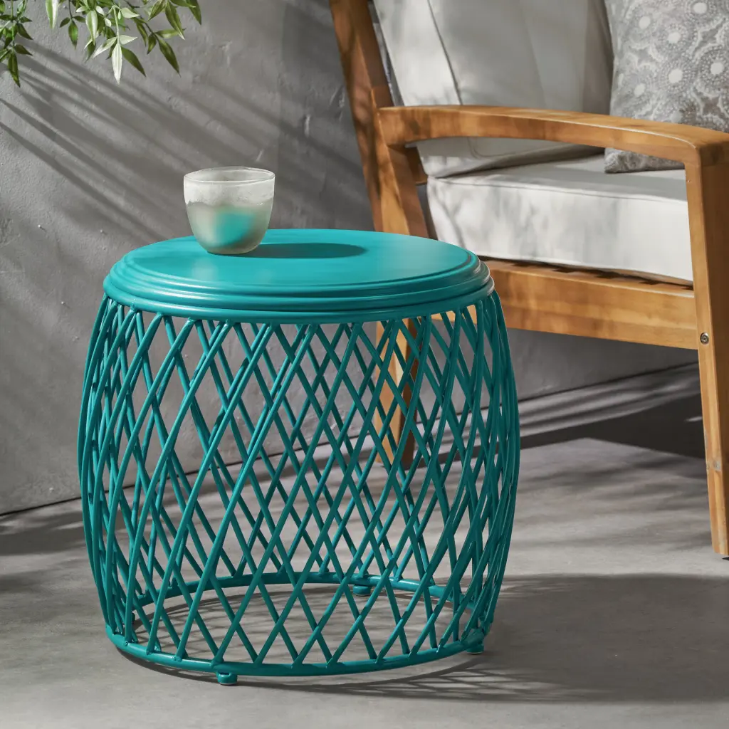 Alamera 19.75 Inch Side Table Teal Ferrous Metal Nightstand Bedside Table nh-gardenpara