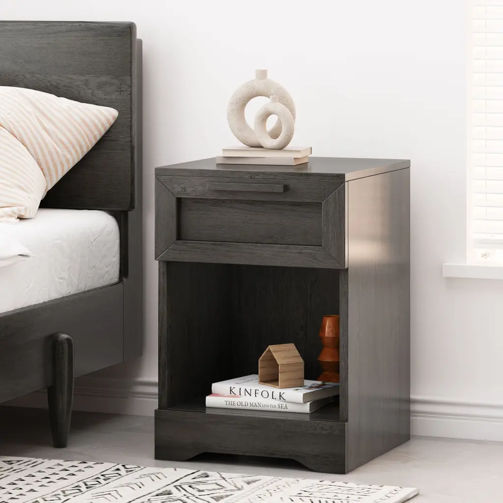 Delaney 1 Drawer Nightstand Grey MDF Bedroom nh-sunfay