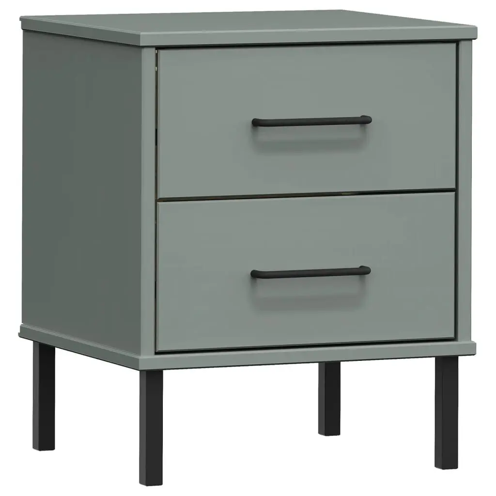 OSLO Gray Bedside Cabinet Metal Legs Solid Wood Pine Nightstand