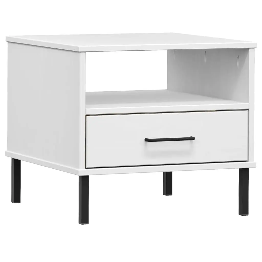 OSLO White Solid Wood Pine Bedside Table Metal Legs