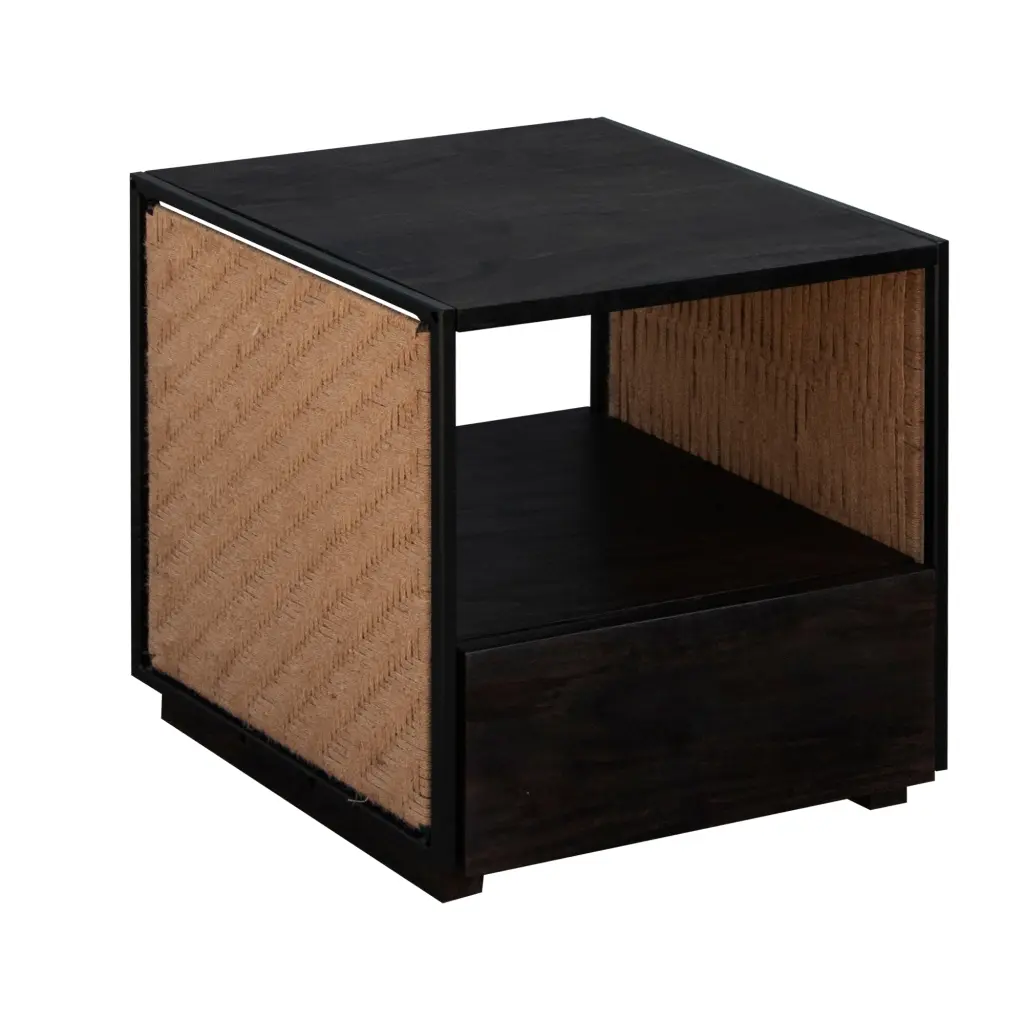 21 Inch Artisan-made Acacia Wood Side Table Nightstand Woven Jute royal hampton