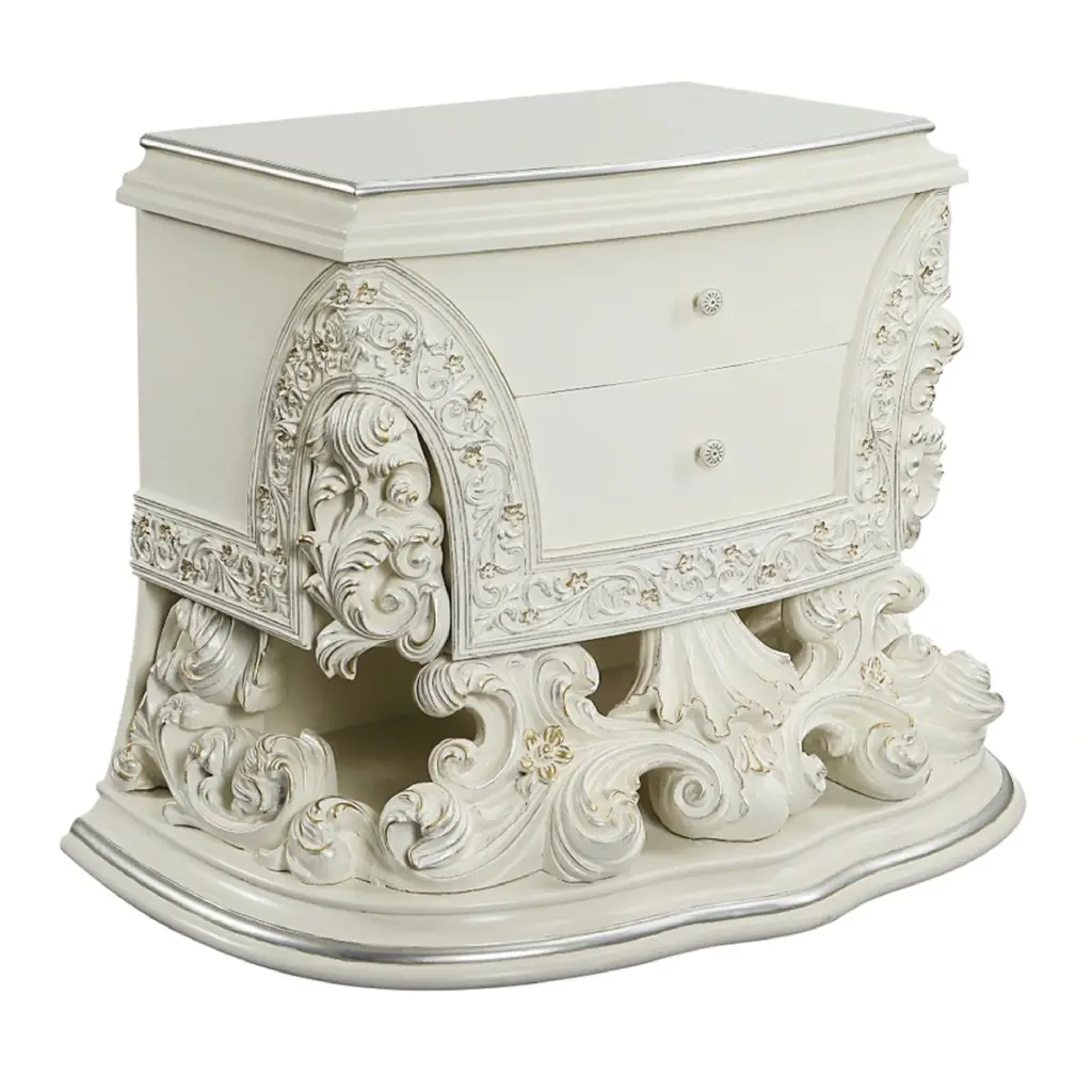 Rox 40-Inch Timeless Ornate Carved Nightstand 2 Drawers royal hampton
