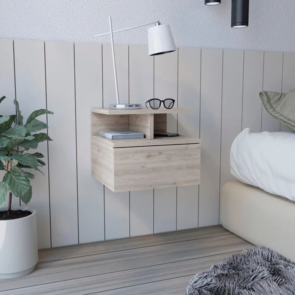 Adele Floating Nightstand Drawer And Open Storage Shelves Grey Bedside Table rta mubles colombia