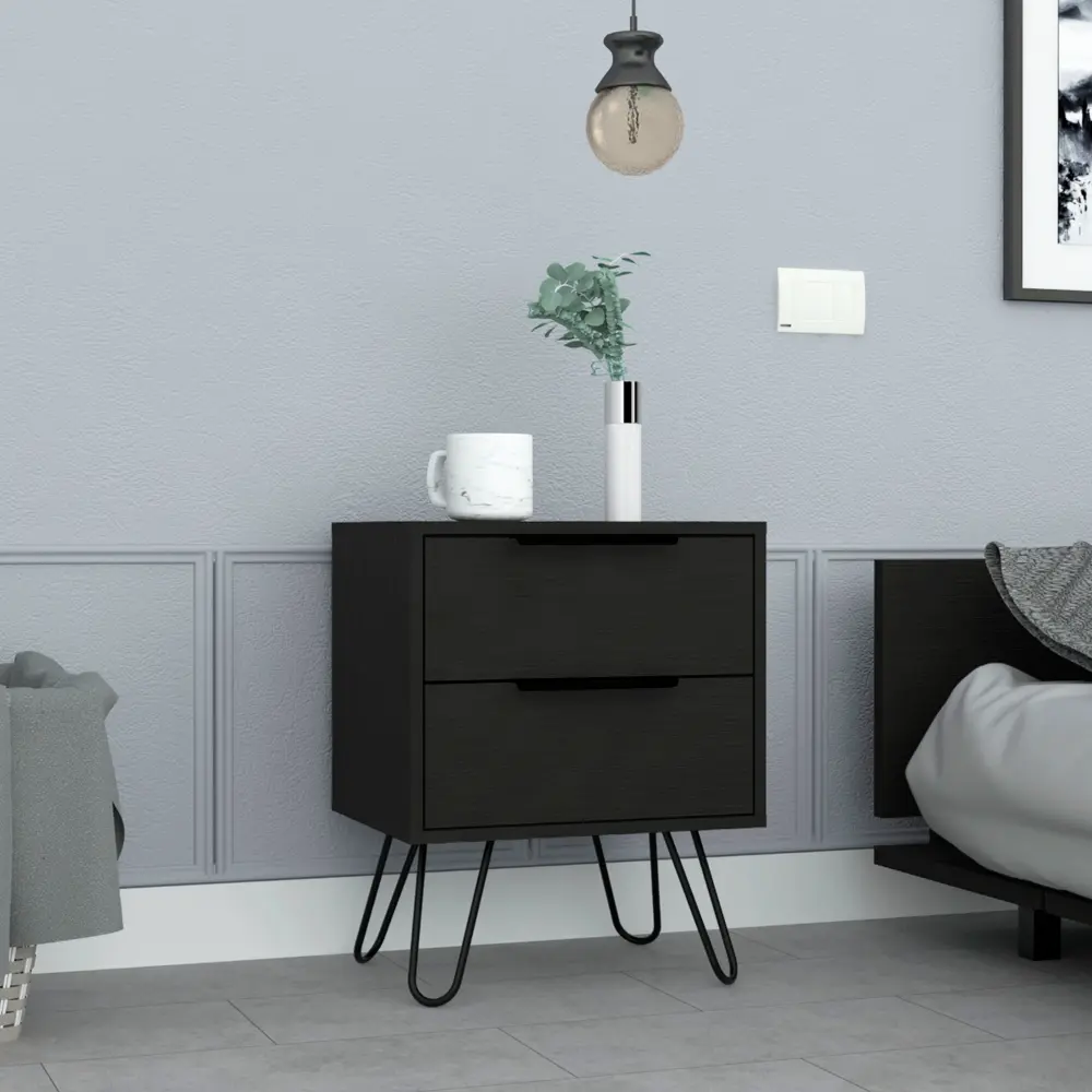Depot E Shop Begonia 2 Nightstand Hairpin Legs and Two Drawers Black rta mubles colombia