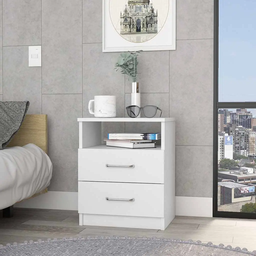 Oklahoma Nightstand Two Drawers and One Shelf White Bedroom Furniture rta mubles colombia