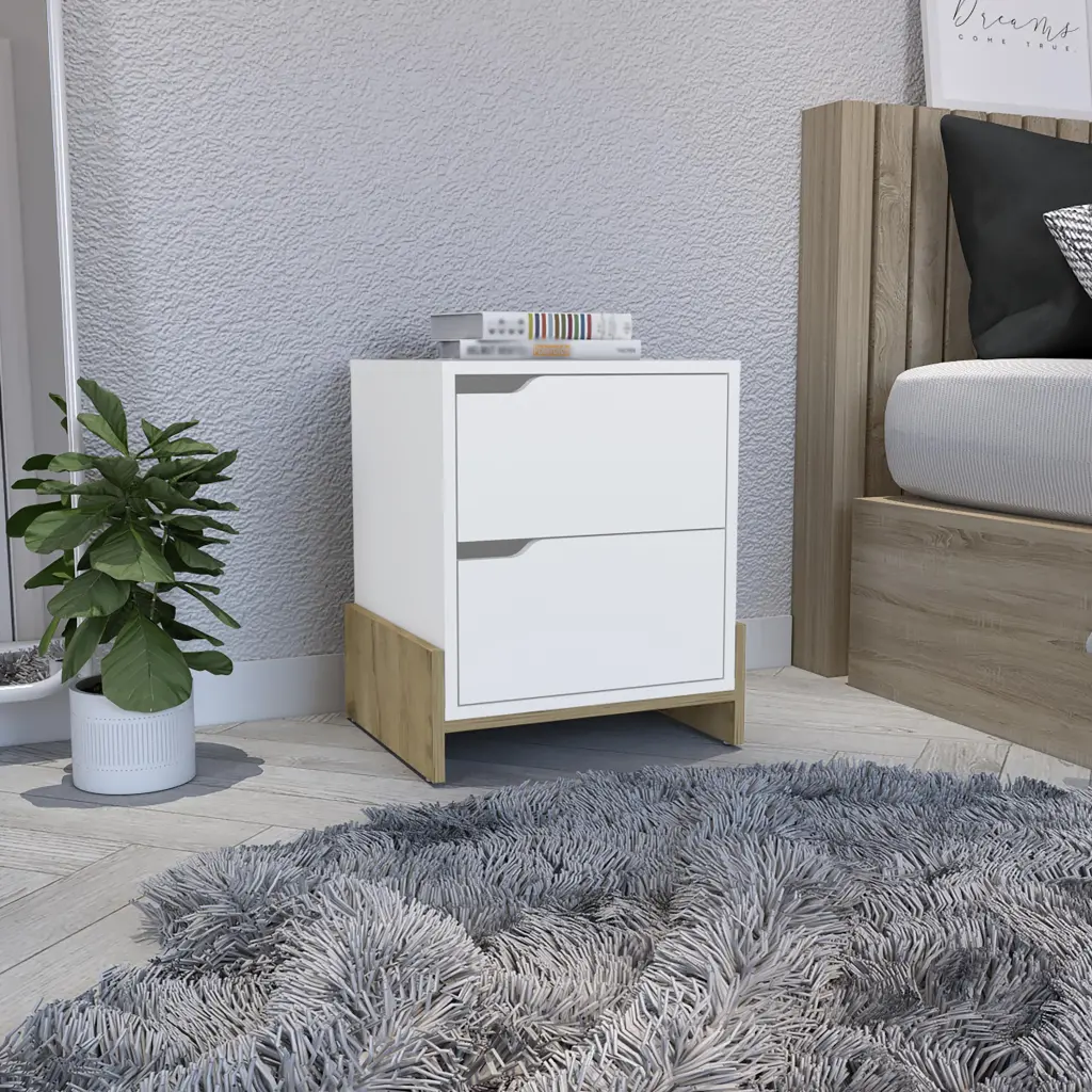 White Macadamia Modern Bedside Nightstand 2 Drawers - Easy to Install rta mubles colombia