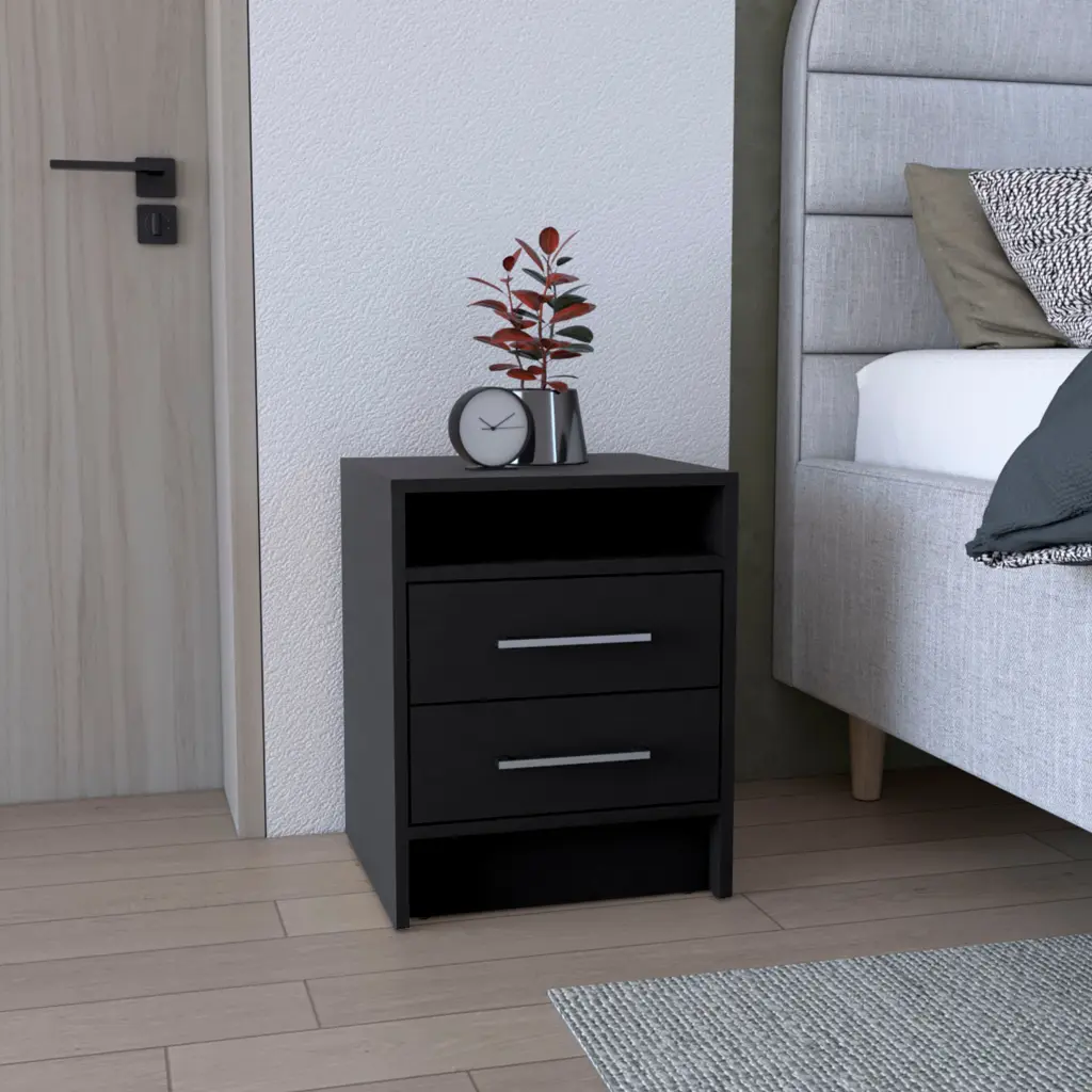 24 Inch Two Drawer Night Stand Open Shelf Black rta muebles colombia