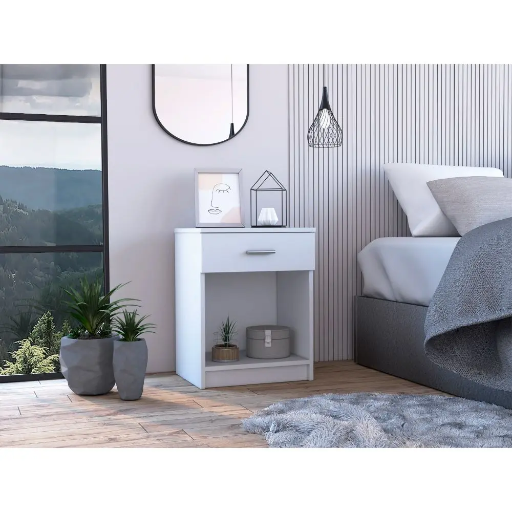 Pictor Nightstand One Drawer Lower Shelf High-quality White MDF Engineered Wood rta muebles colombia