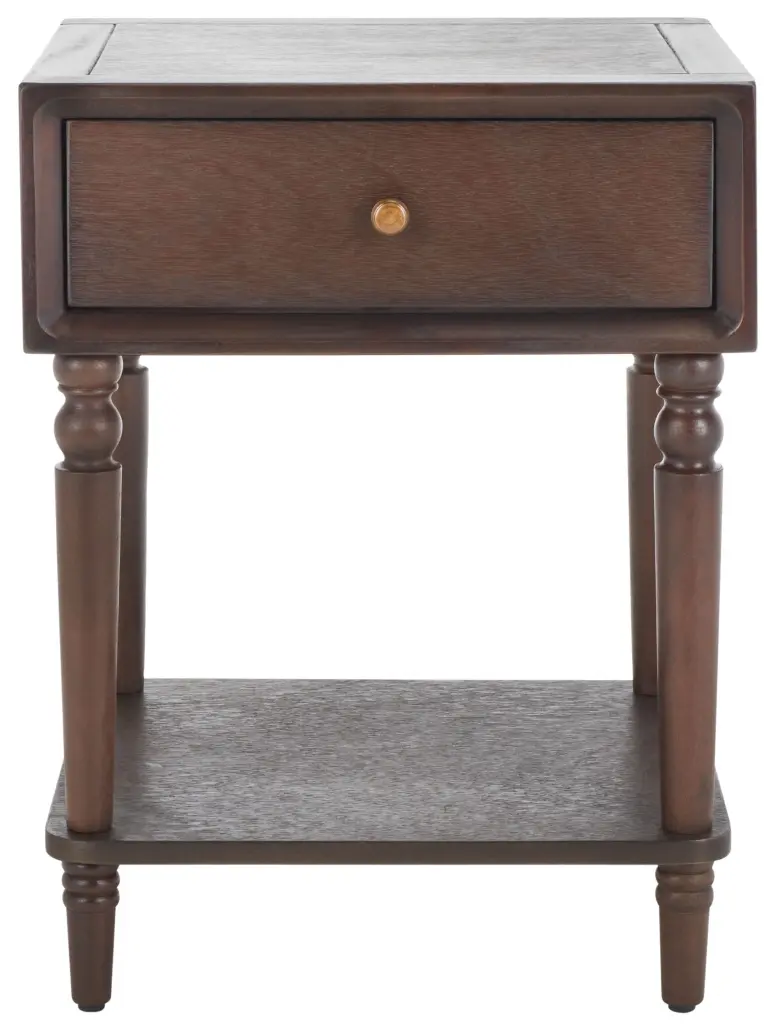 SAFAVIEH Siobhan Solid Rustic Nightstand Storage Drawer Walnut Finish