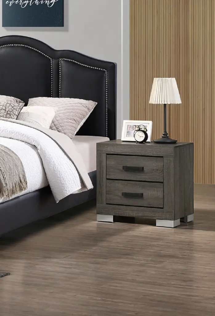 2 Drawers Wood Nightstand Black Handles Grey 2 Drawers Real Wood simple relax