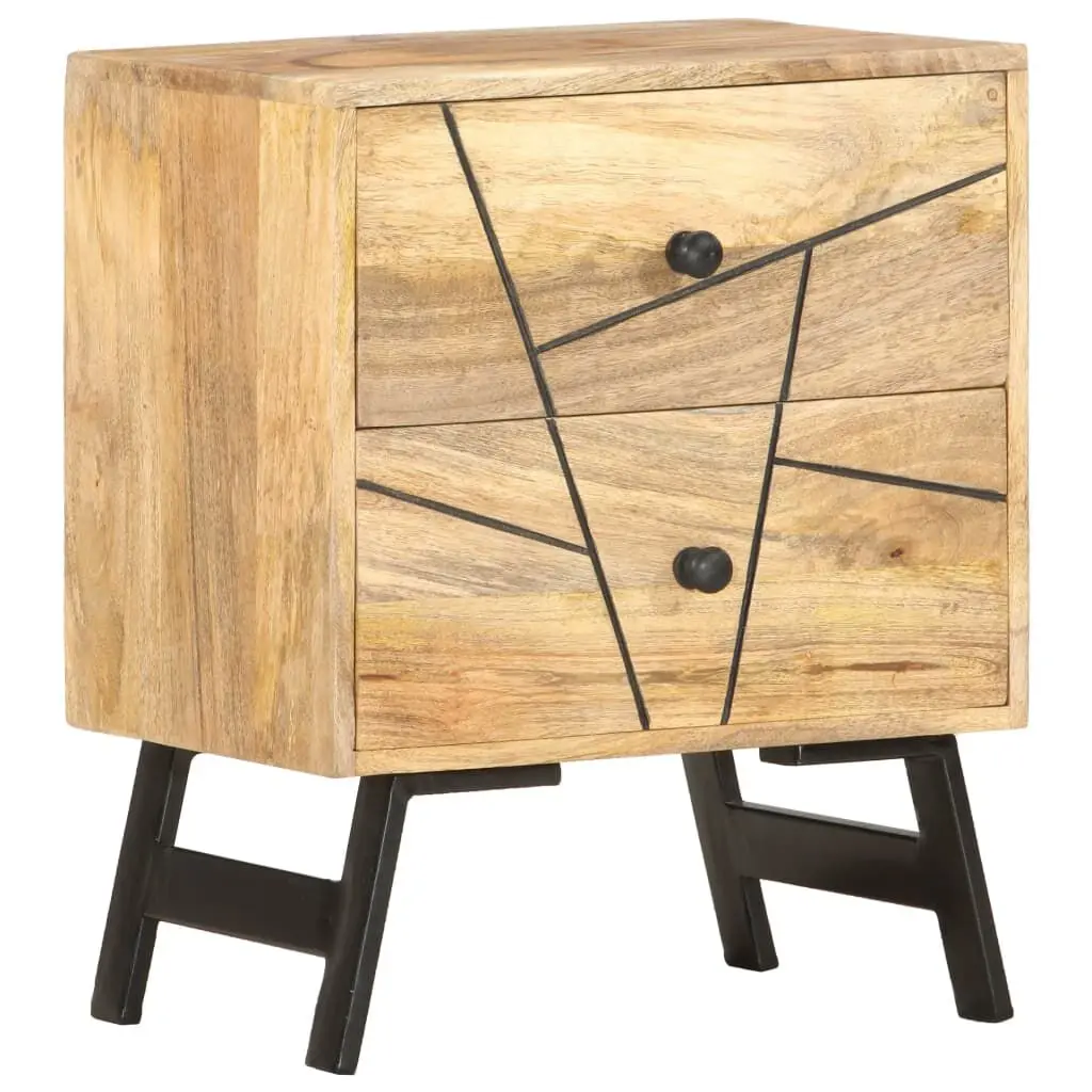 Solid Mango Wood Bedside Cabinet 15.7x11.8x19.7 Inches Compact Nightstand