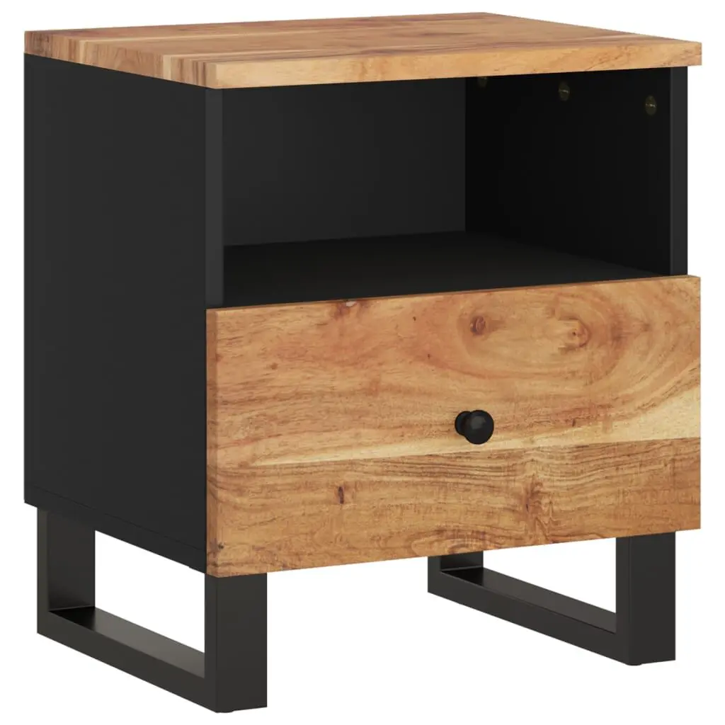 Solid Wood Acacia and Engineered Wood Bedside Cabinet