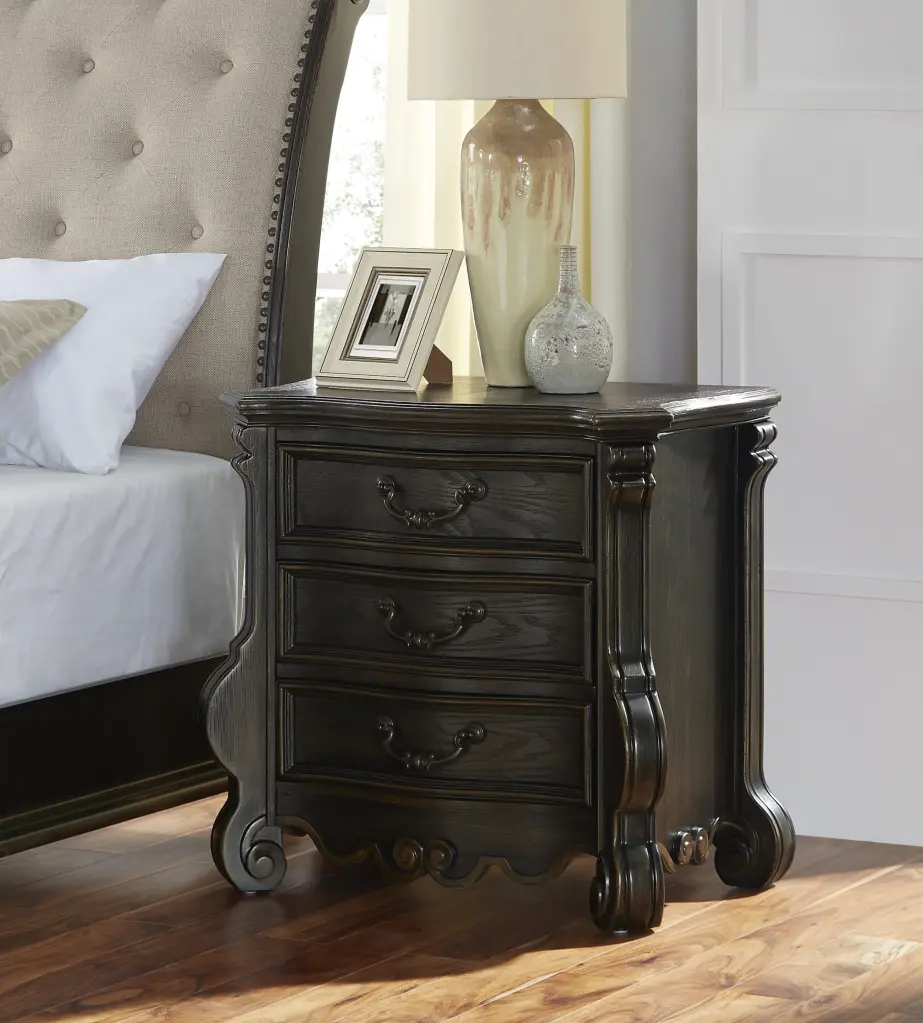 Dark Brown Wood Nightstand Classic Design steve silver furniture