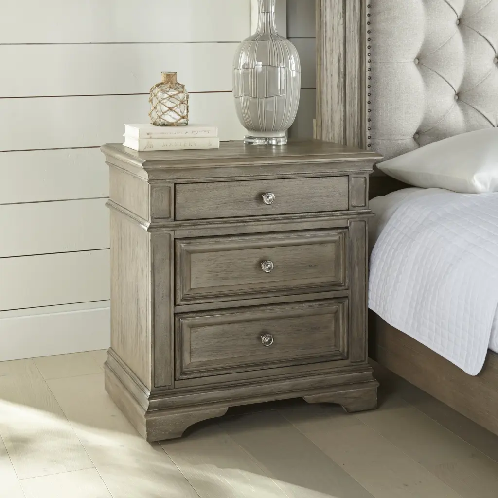 Highland Park Nightstand USB Waxed Driftwood Light Brown Timber steve silver furniture