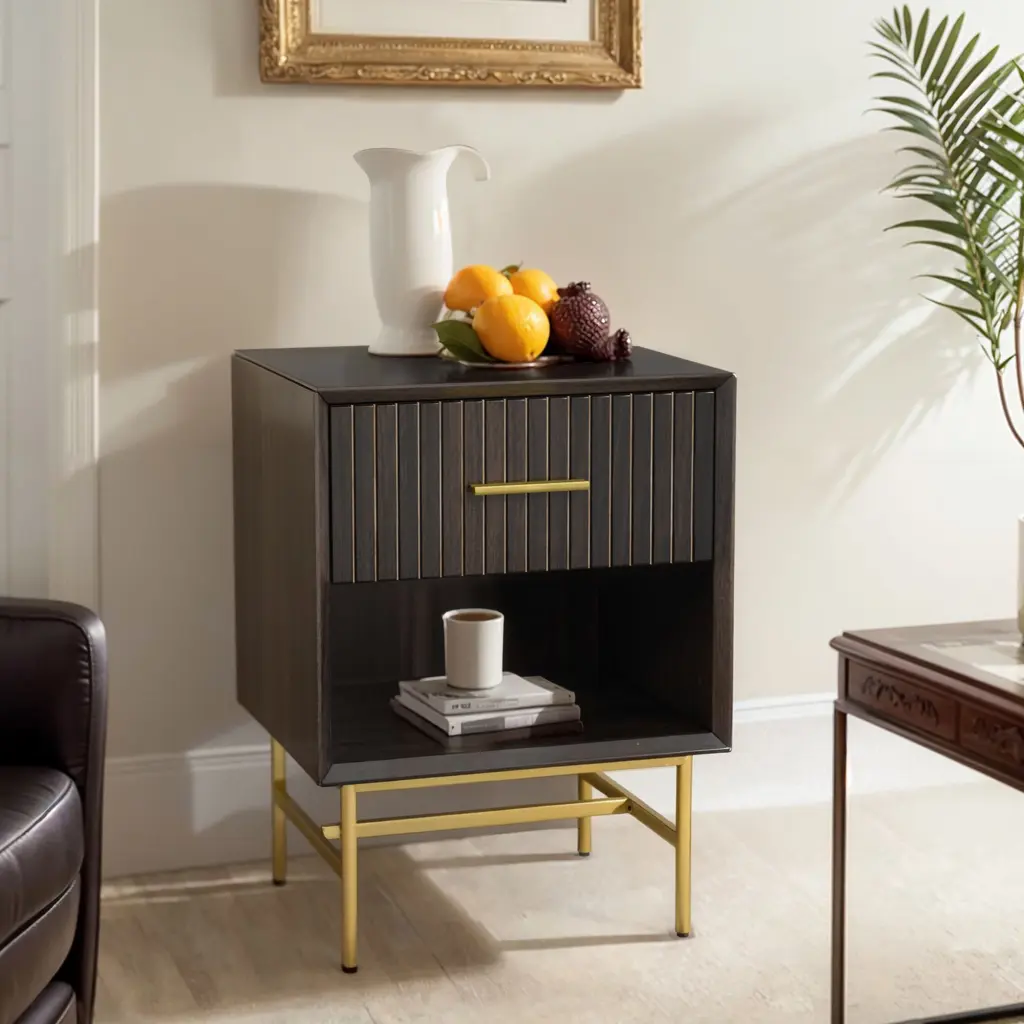 Nightstand Modern Grooved Stripes Bed Side Table Drawer Timber End Table Bedroom tradeber