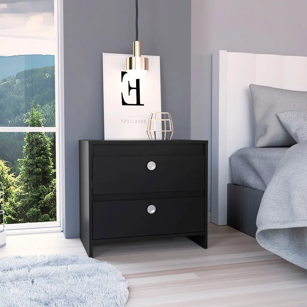 Nightstand Dreams Two Drawers Black Wengue Finish Black Particle Board treevol furniture