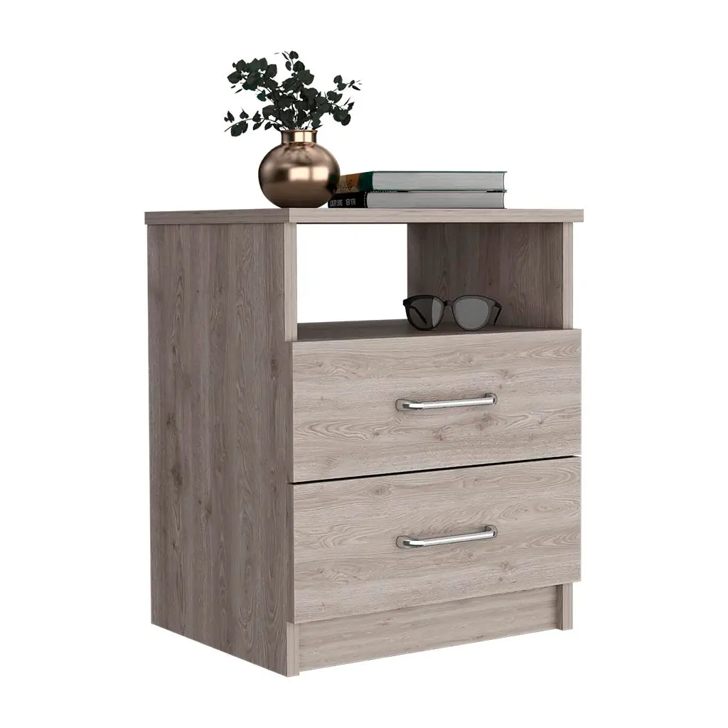 Nightstand Olienza Two Drawers One Shelf Light Gray Finish treevol furniture