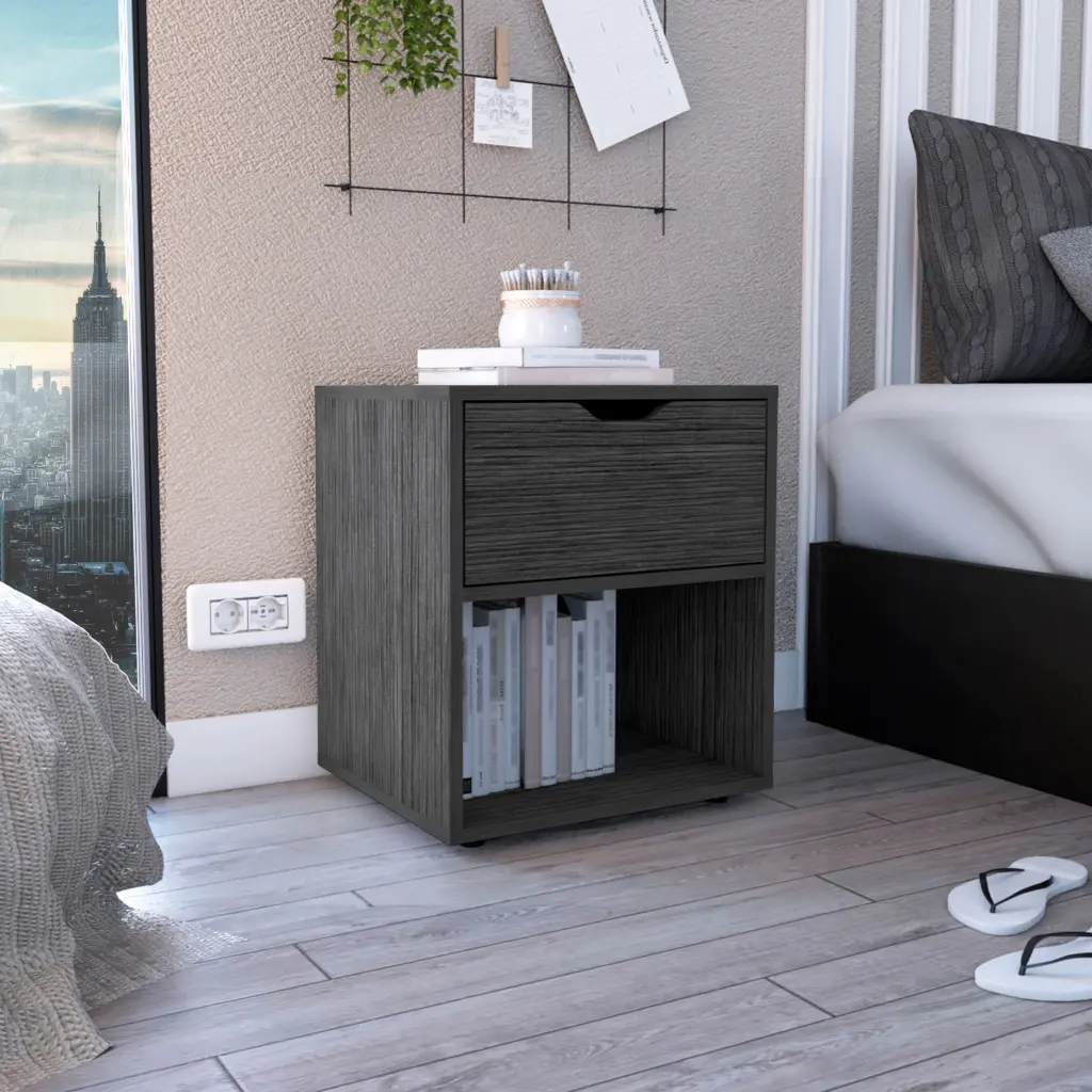 Aberdeen 19.7 Inch High Nightstand End Table Open Shelf Light Gray tuhome