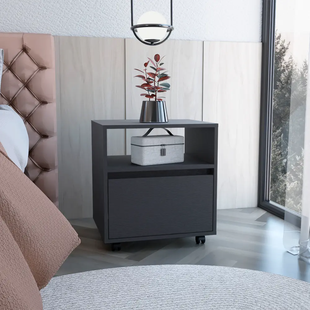 Austin Nightstand Casters and Single Drawer Black tuhome