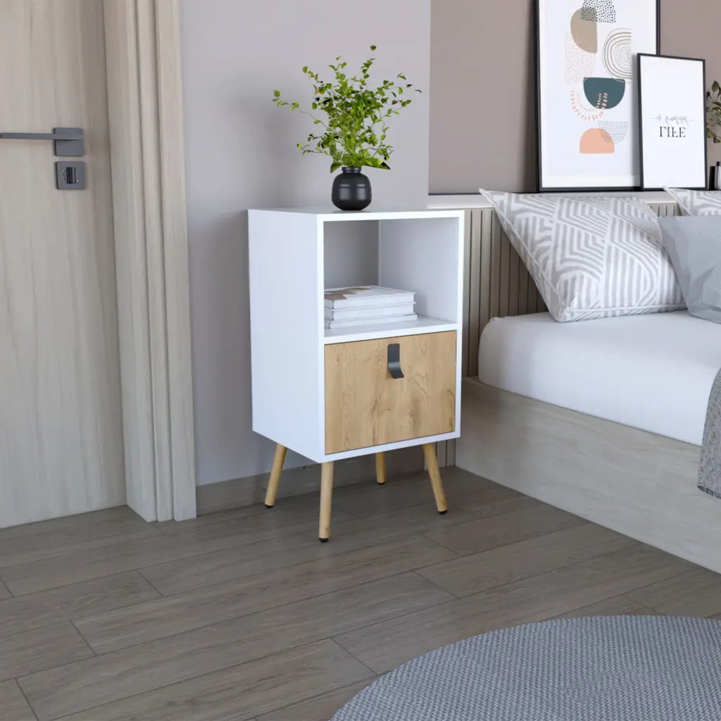 Huna Tall Nightstand Open Storage and Drawer Modern Design tuhome