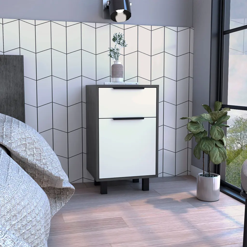 Kaia Z Nightstand Side Table One Drawer and One Cabinet tuhome