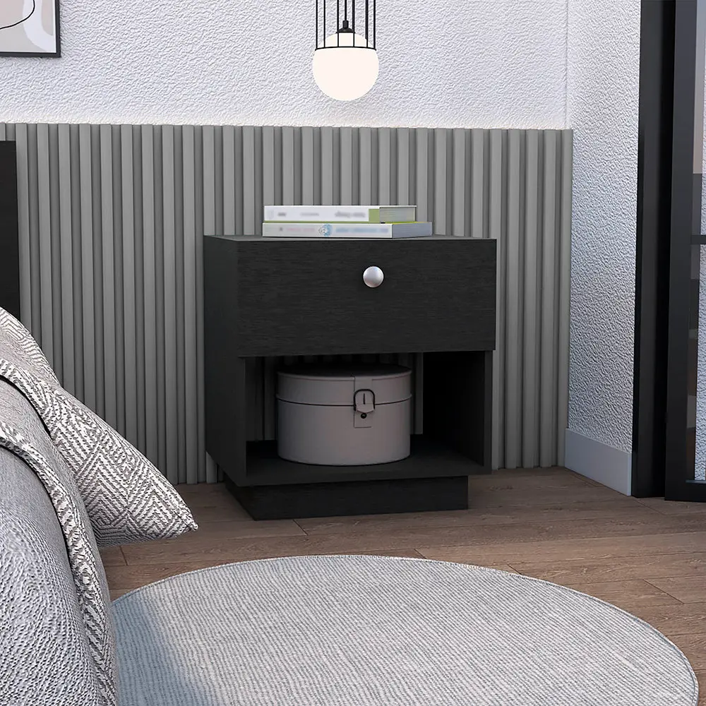 Paris 1 Drawer Nightstand Open Lower Shelf Black Bedroom Furniture tuhome