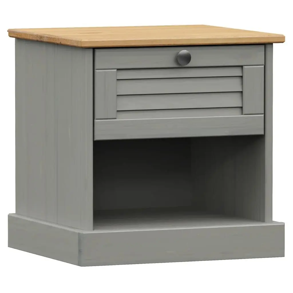 VIGO Gray Solid Wood Pine Bedside Cabinet 16.5x13.8x16.5 Inches Nightstand