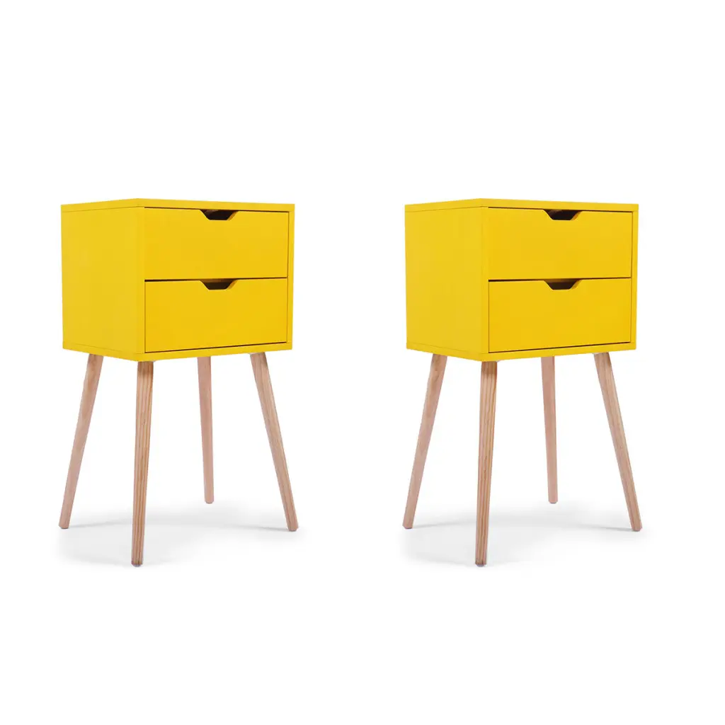 Mid Century Nightstand 2 Sliding Drawers Wood Sofa Side Table Modern Furniture w2181