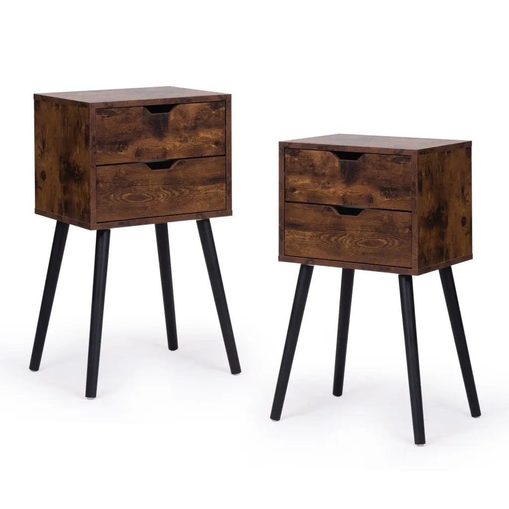 Nightstand 2 Drawers Bedside Table Solid Timber Legs and Storage w2181