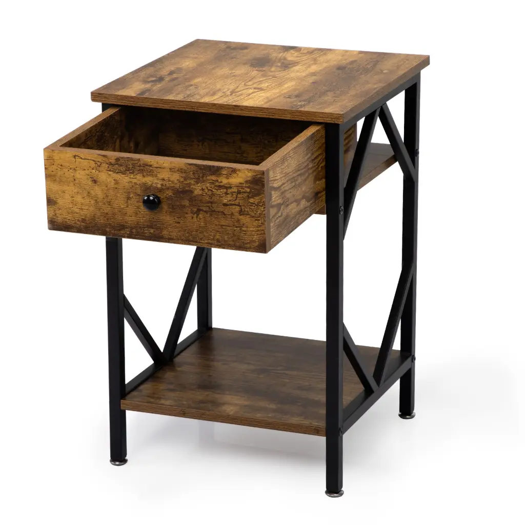 Set 2 Nightstand Industrial End Table Drawer Storage Shelf Bedroom w2181