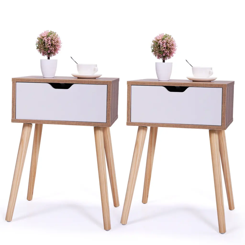 Set 2 Nightstand Modern End Table Drawer Wooden Side Table Bedroom w2181