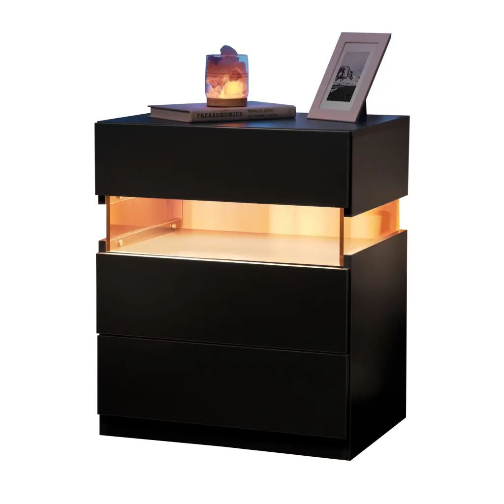 LED Nightstands 3 Drawer Dresser Bedroom Acrylic Bottom w2371