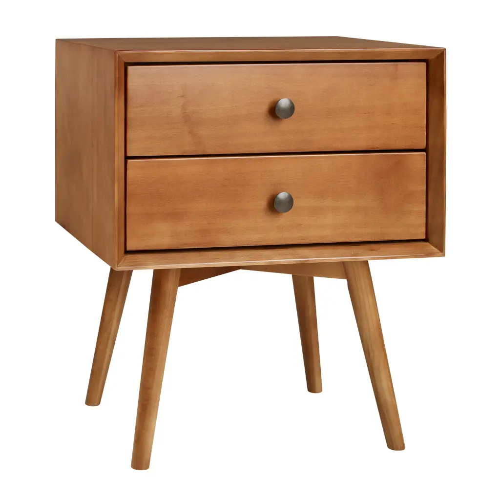 Mid Century Modern Double Drawer Solid Timber Nightstand Caramel walker edison