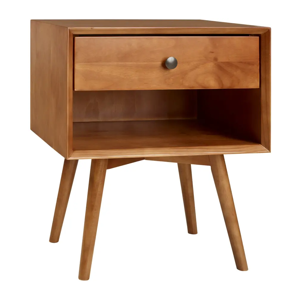 Mid Century Modern Single Drawer Solid Timber Nightstand Caramel Finish walker edison