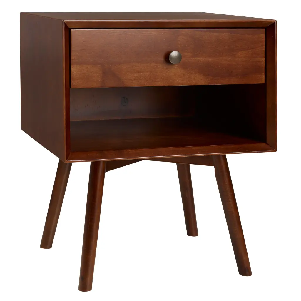 Mid Century Modern Walnut Single Drawer Solid Timber Nightstand walker edison