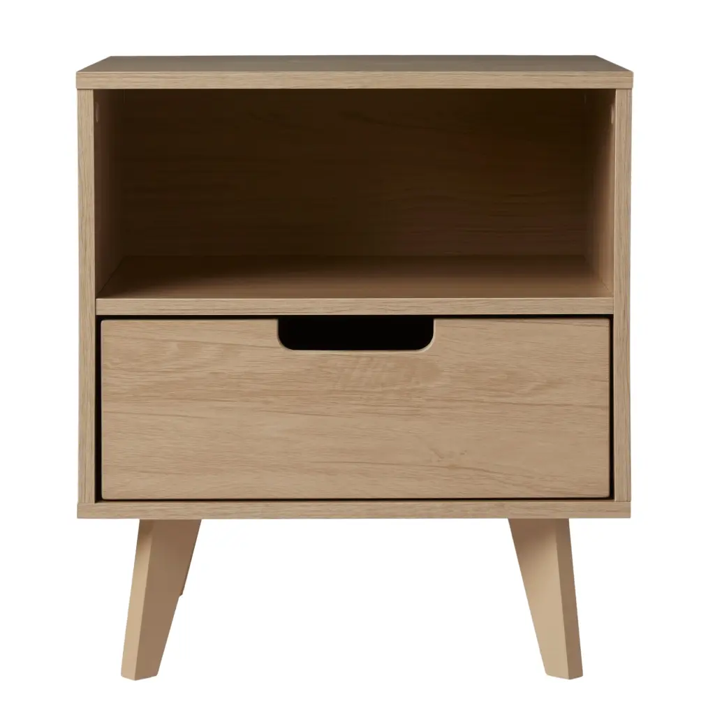 Modern 1 Drawer Nightstand Open Cubby Riviera Brown MDF Bedside Table walker edison